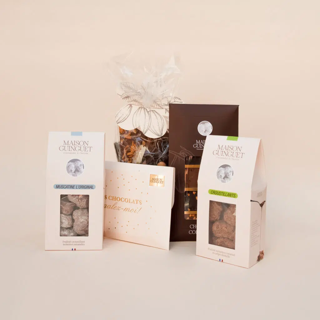 cadeau-chocolats Coffret cadeau chocolaté avec un assortiment de chocolats de la Maison Guinguet
